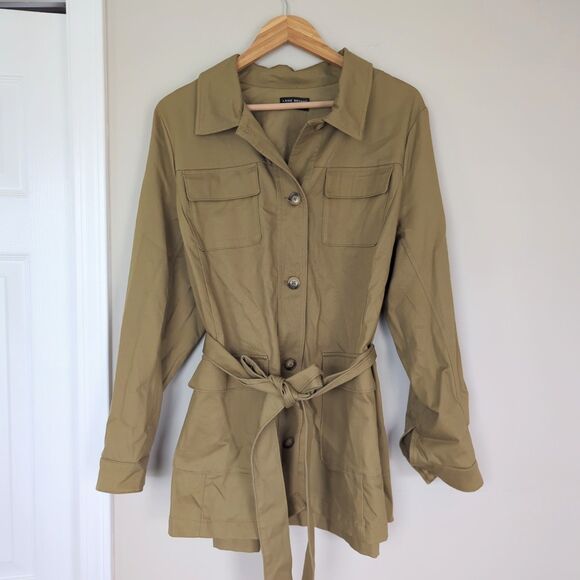 Lane Bryant Jackets & Blazers - Lane Bryant Khaki Canvas Belted Tie Front Utility Jacket Size 16 Neutral